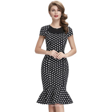 Belle Poque Manteau Manche Coton Polka Dots Floral Pattern Mermaid Bodycon Retro Vintage Pencil Dress BP000036-1